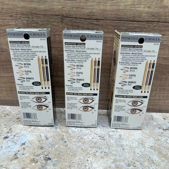 3 X Physicians Formula Shimmer Strips Eye Enhancing Eyeliner Trio, Glam Nude - Picture 2 of 8
